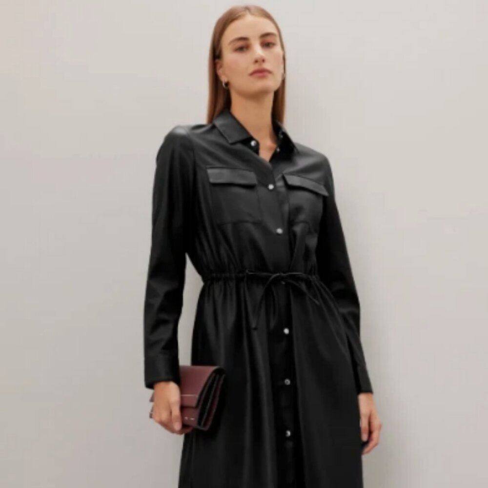 HUGO BOSS DALEDY Black Faux Leather Shirt Dress MSRP$595